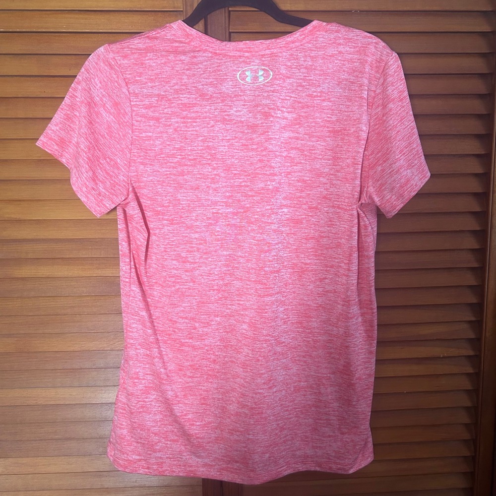 Under Armour Womens HeatGear V-Neck T-Shirt Pink Heather Space Dye Medium - Picture 2 of 6
